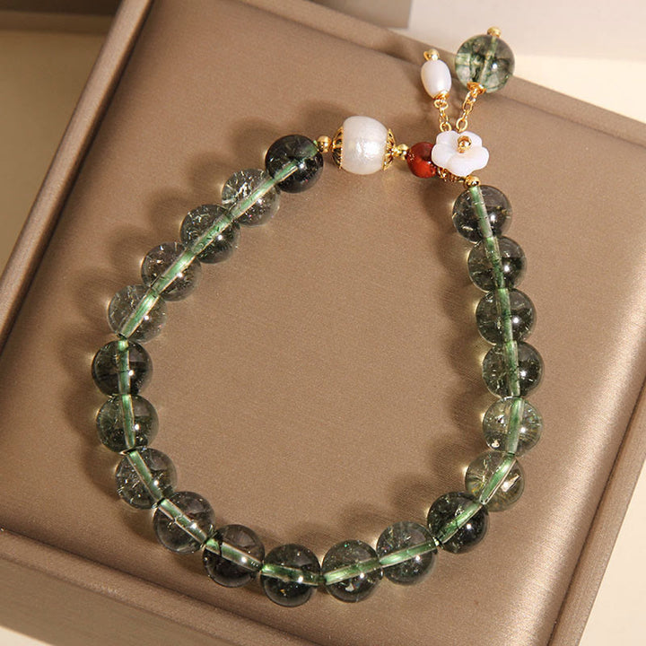 Buddha Stones天然グリーンファントムパールシェルフラワーポジティブブレスレット