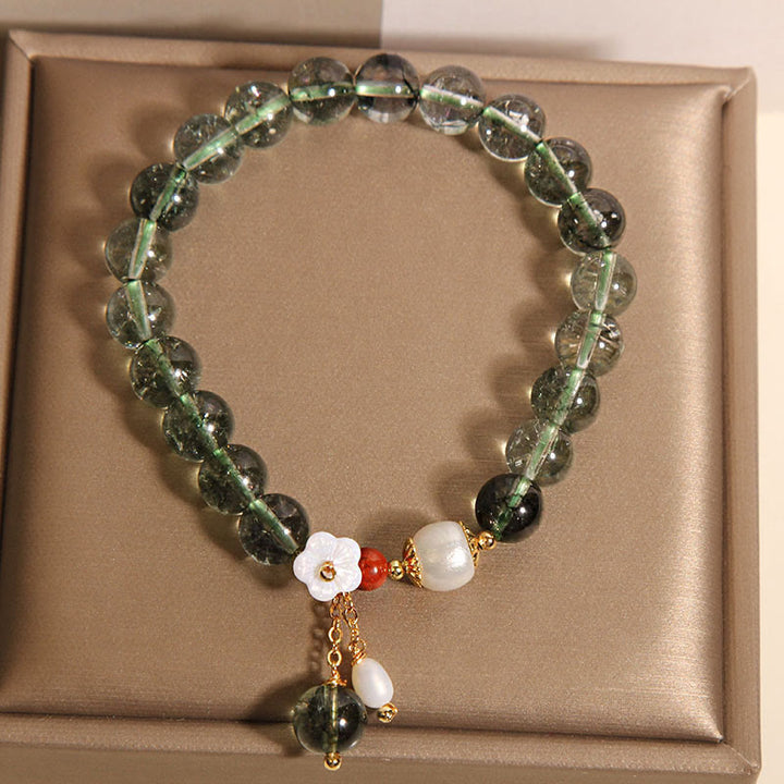 Buddha Stones天然グリーンファントムパールシェルフラワーポジティブブレスレット