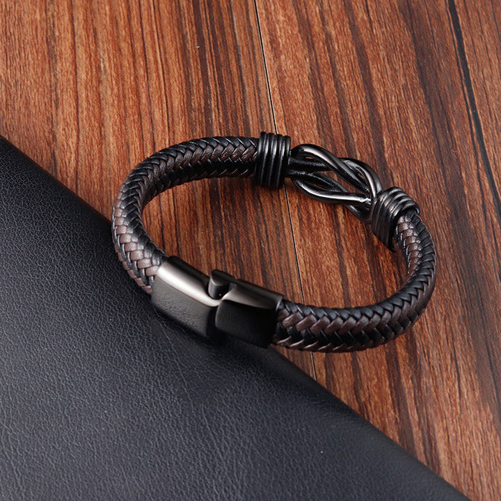 Buddha Stonesエンドレスノットパターンチタンスチールバランスレザーバックルブレスレット