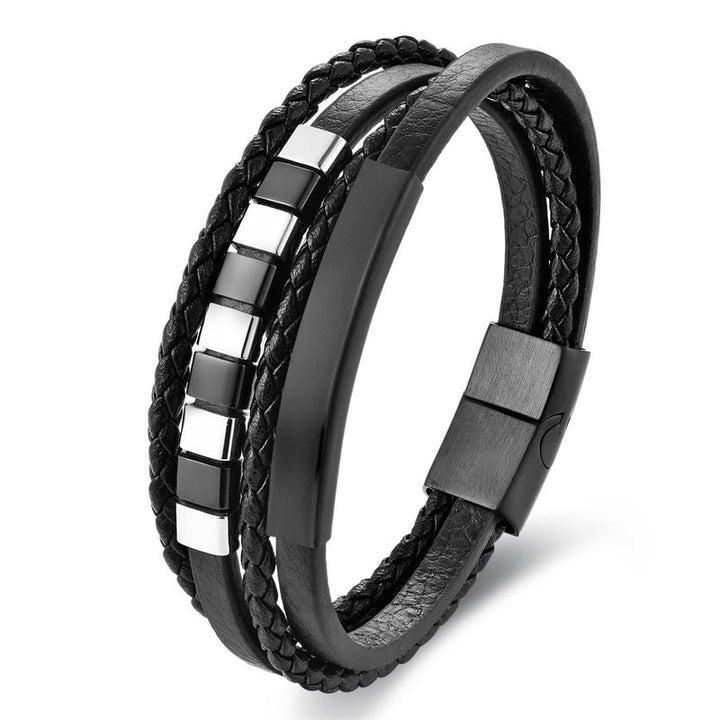 Buddha Stonesスクエアチタンスチールレザーマルチレイヤーバックルカームブレスレット