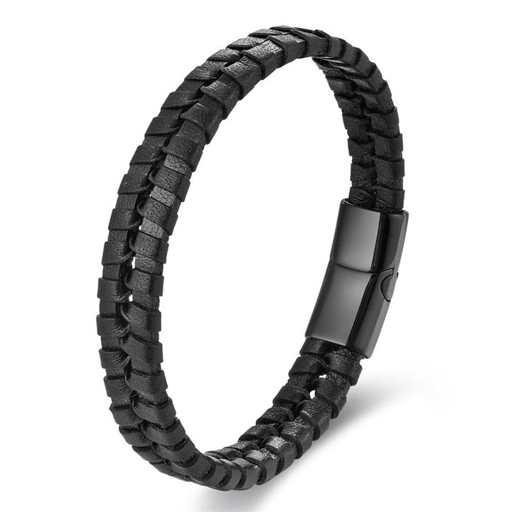 Buddha Stonesシンプルな編み込み模様 チタン鋼強化 多層レザーバックルブレスレット