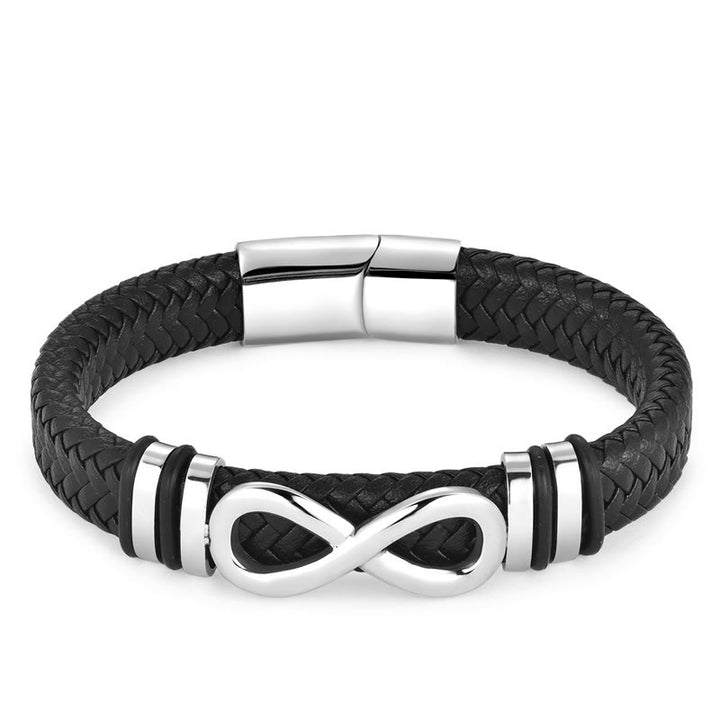 Buddha Stonesエンドレスノットデザインチタン鋼強化編み込みレザーバックルブレスレット
