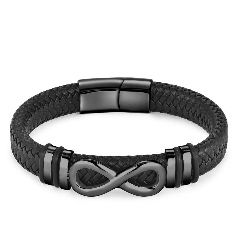 Buddha Stonesエンドレスノットデザインチタン鋼強化編み込みレザーバックルブレスレット