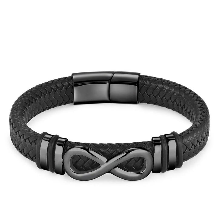Buddha Stonesエンドレスノットデザインチタン鋼強化編み込みレザーバックルブレスレット