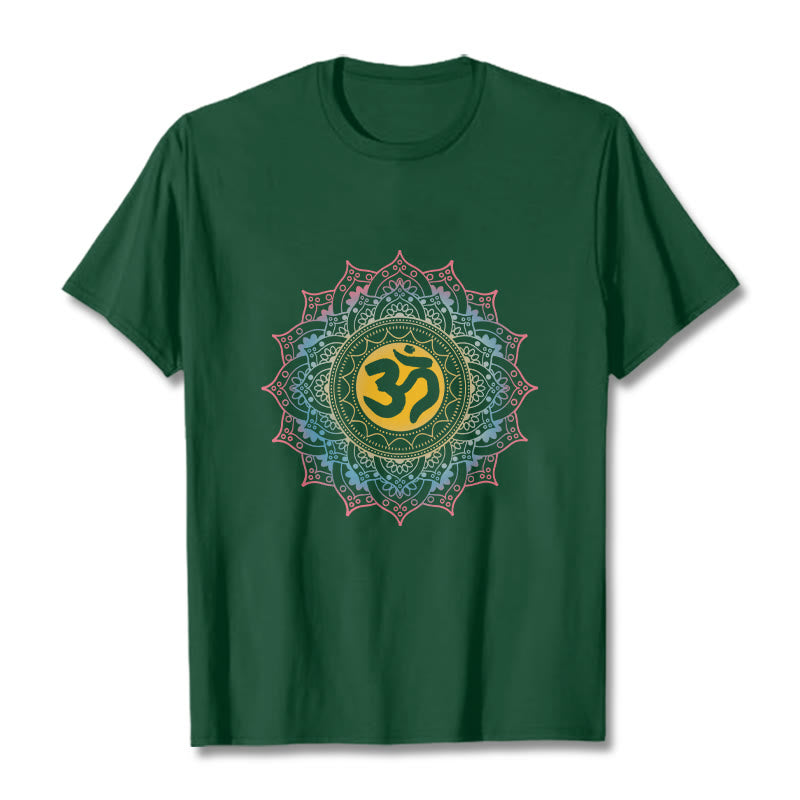 Buddha StonesカラーグラデーションマンダラOM柄Tシャツ - フォレストグリーン - 2XL - image 10