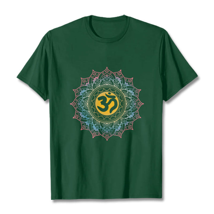 Buddha StonesカラーグラデーションマンダラOM柄Tシャツ - フォレストグリーン - 2XL - image 10