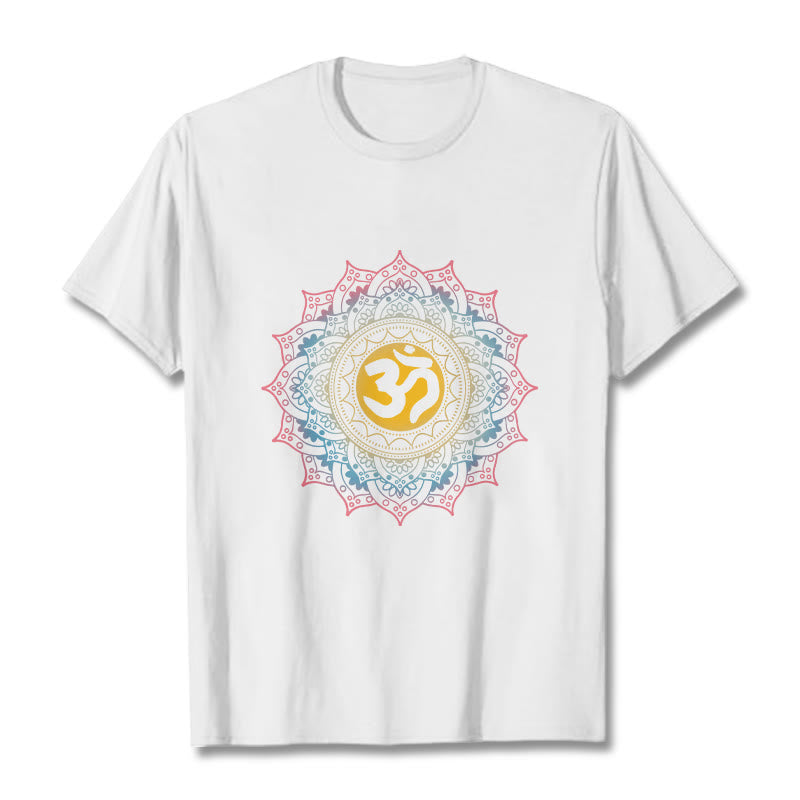 Buddha StonesカラーグラデーションマンダラOM柄Tシャツ - 白 - 2XL - image 5
