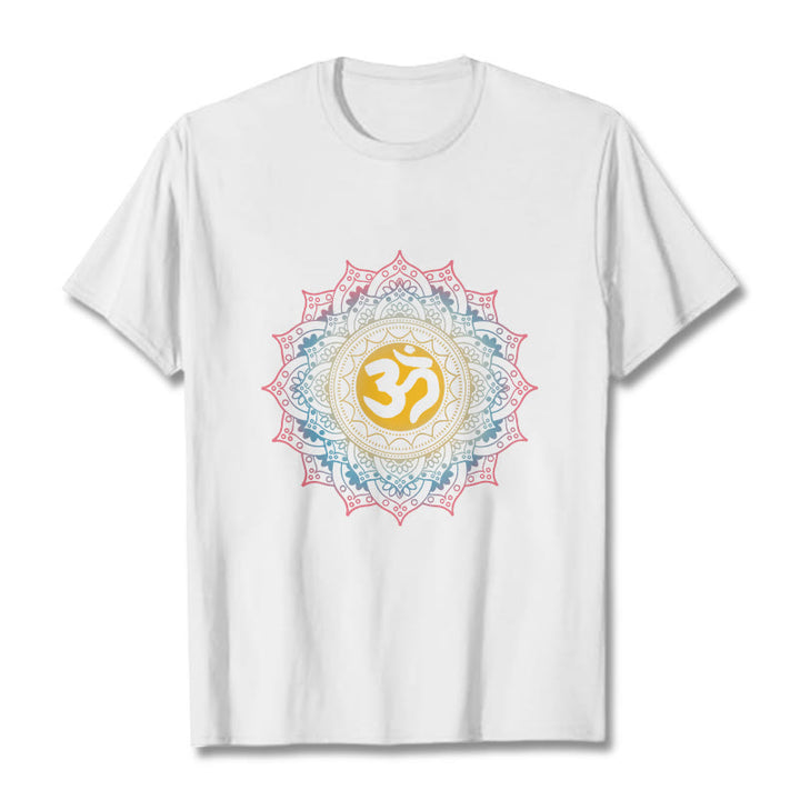 Buddha StonesカラーグラデーションマンダラOM柄Tシャツ - 白 - 2XL - image 5