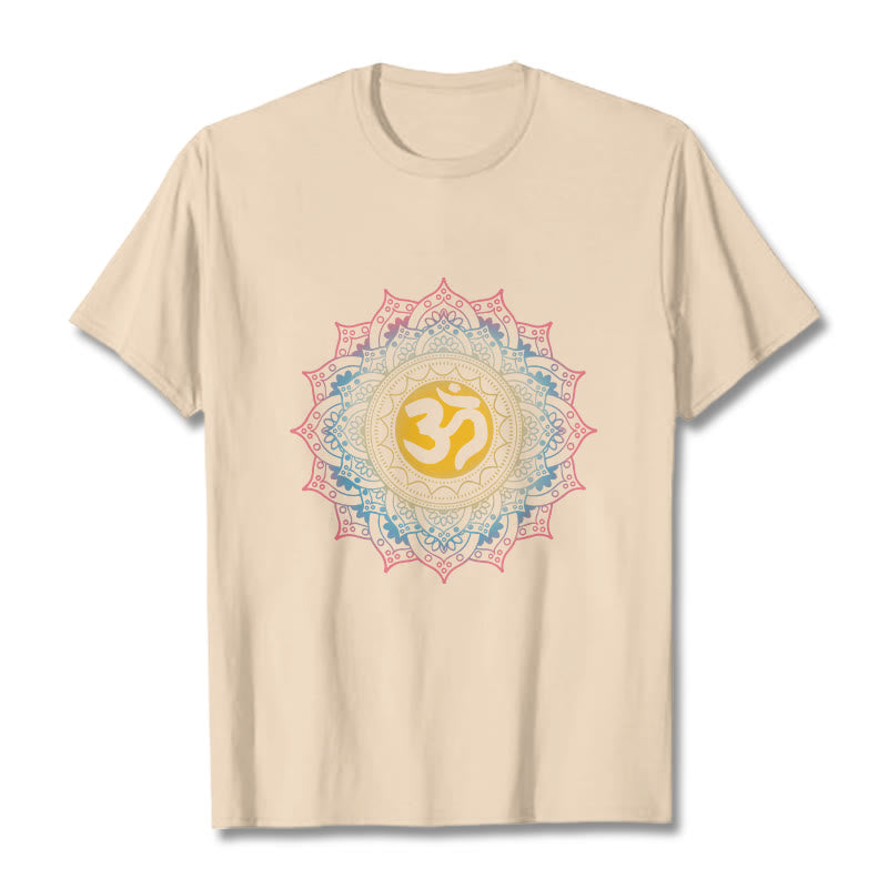 Buddha StonesカラーグラデーションマンダラOM柄Tシャツ - ビスク - 2XL - image 8