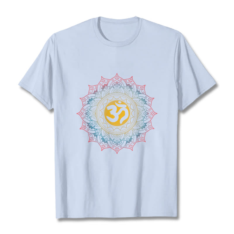 Buddha StonesカラーグラデーションマンダラOM柄Tシャツ - ライトシアン - 2XL - image 18