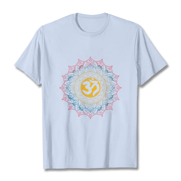 Buddha StonesカラーグラデーションマンダラOM柄Tシャツ - ライトシアン - 2XL - image 18