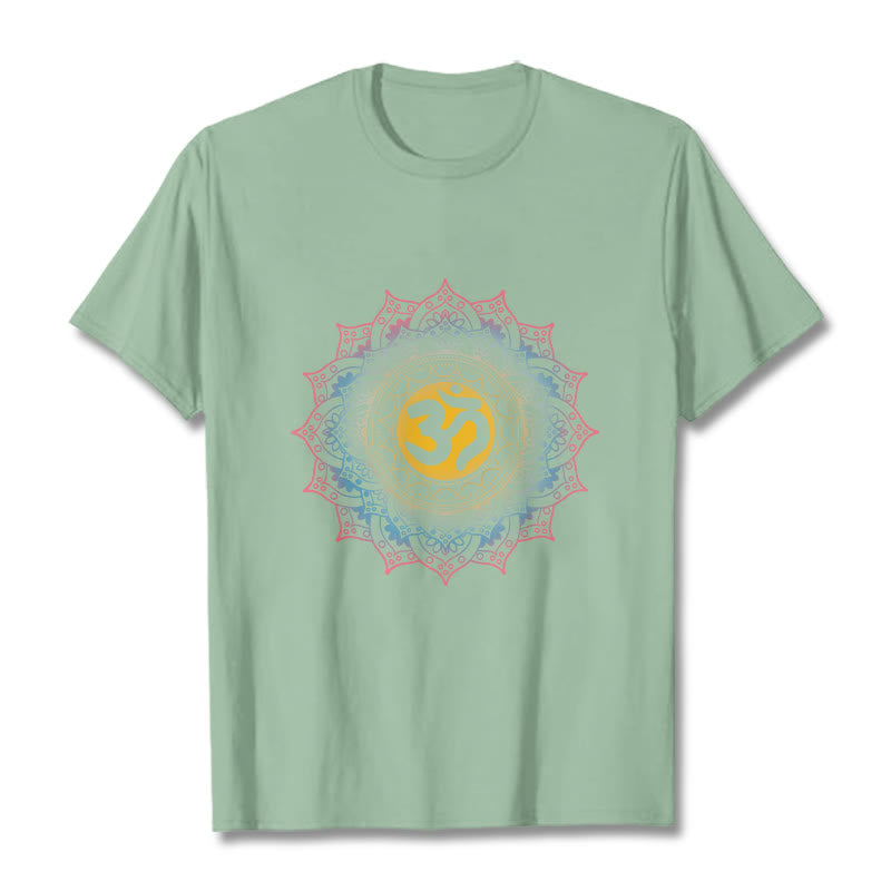 Buddha StonesカラーグラデーションマンダラOM柄Tシャツ - 淡い緑色 - 2XL - image 14