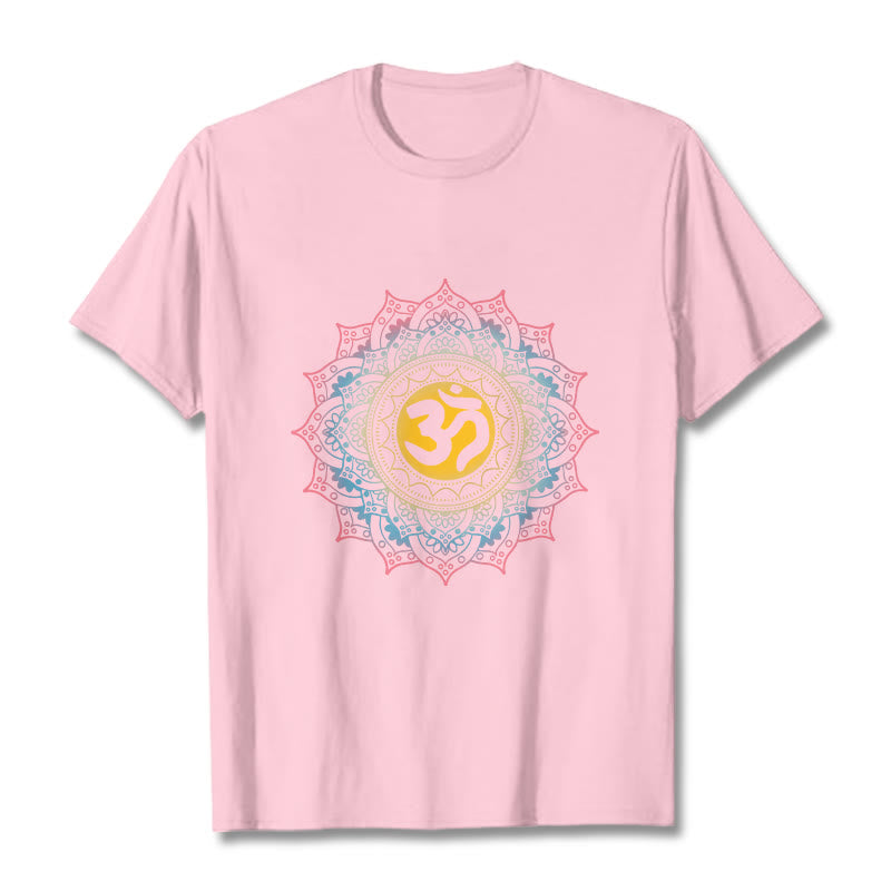 Buddha StonesカラーグラデーションマンダラOM柄Tシャツ - ライトピンク - 2XL - image 12