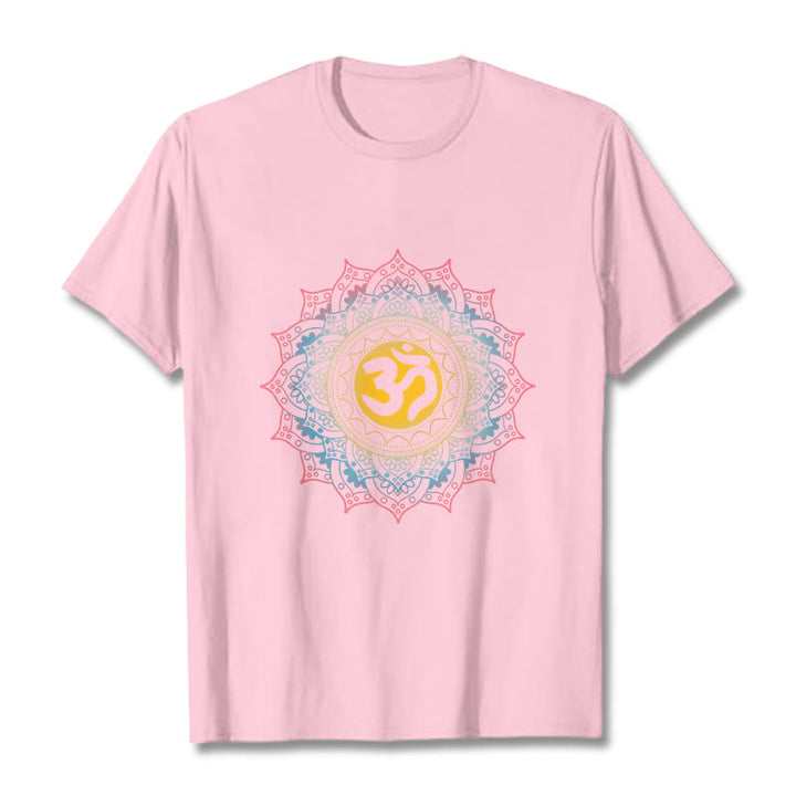 Buddha StonesカラーグラデーションマンダラOM柄Tシャツ - ライトピンク - 2XL - image 12