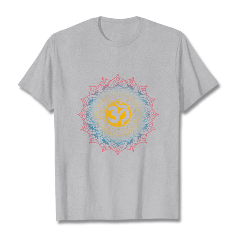 Buddha StonesカラーグラデーションマンダラOM柄Tシャツ - ライトグレー - 2XL - image 19