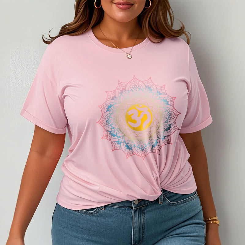 Buddha StonesカラーグラデーションマンダラOM柄Tシャツ - image 13