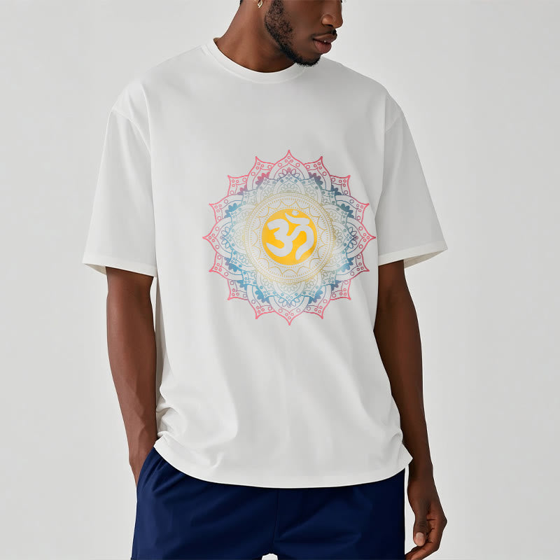 Buddha StonesカラーグラデーションマンダラOM柄Tシャツ - image 6