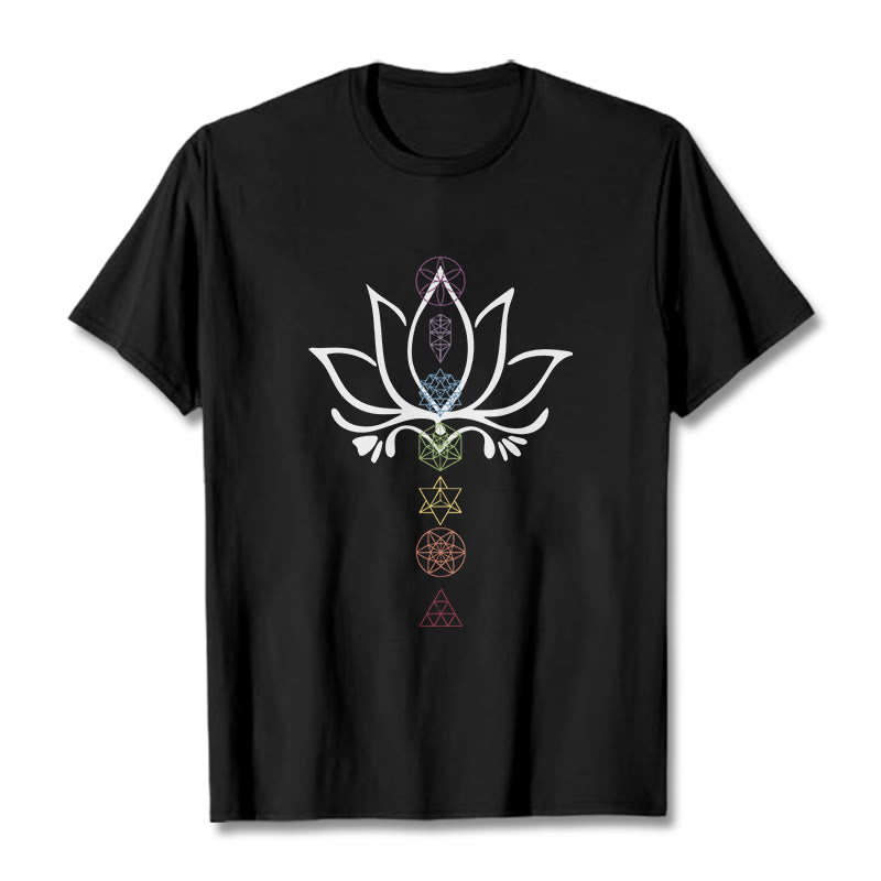 Buddha Stones、蓮、神聖幾何学Tシャツ - 黒 - 2XL - image 0