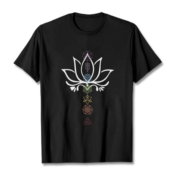 Buddha Stones、蓮、神聖幾何学Tシャツ - 黒 - 2XL - image 0