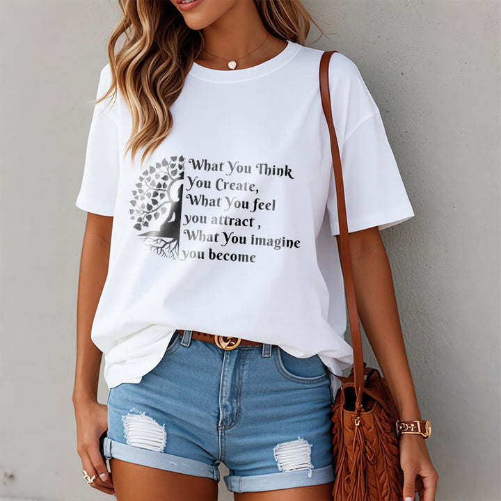 Buddha Stones半瞑想仏陀の木Tシャツ - image 3