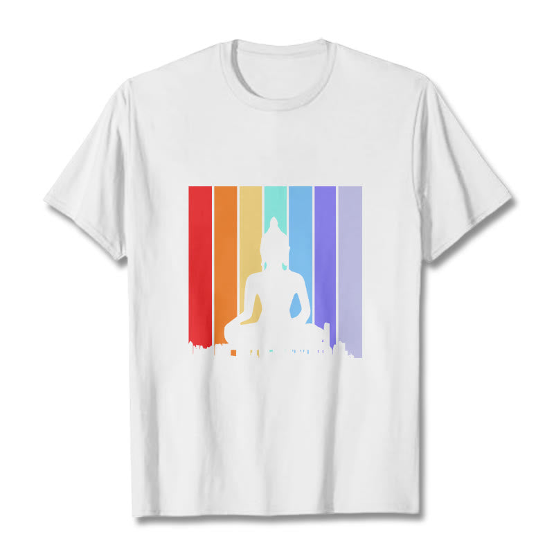 Buddha Stones瞑想仏陀レインボーTシャツ - 白 - 2XL - image 5
