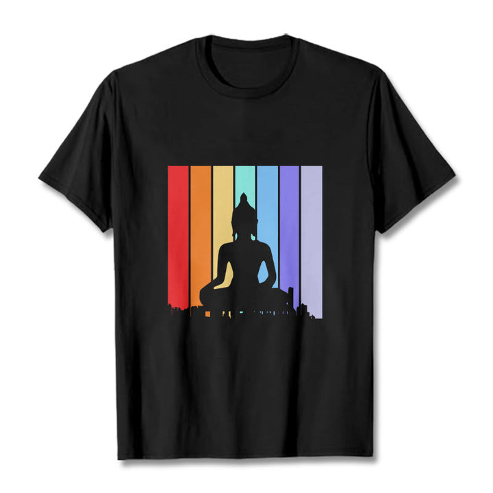 Buddha Stones瞑想仏陀レインボーTシャツ - 黒 - 2XL - image 0