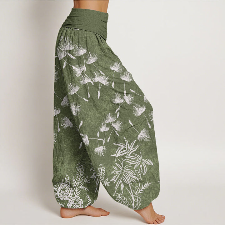 Buddha Stonesカジュアル植物タンポポの種柄レディース伸縮性ウエストハーレムパンツ - image 6