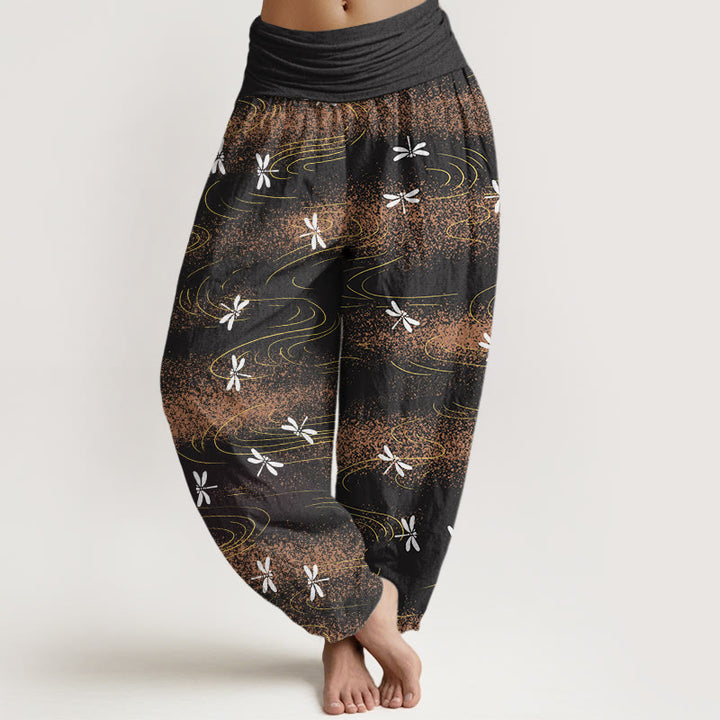 Buddha Stonesカジュアル トンボ ウェーブ柄 レディース 伸縮性ウエスト ハーレムパンツ - 黒 - US22、 UK/AU26、 EU54 (6XL) - image 1