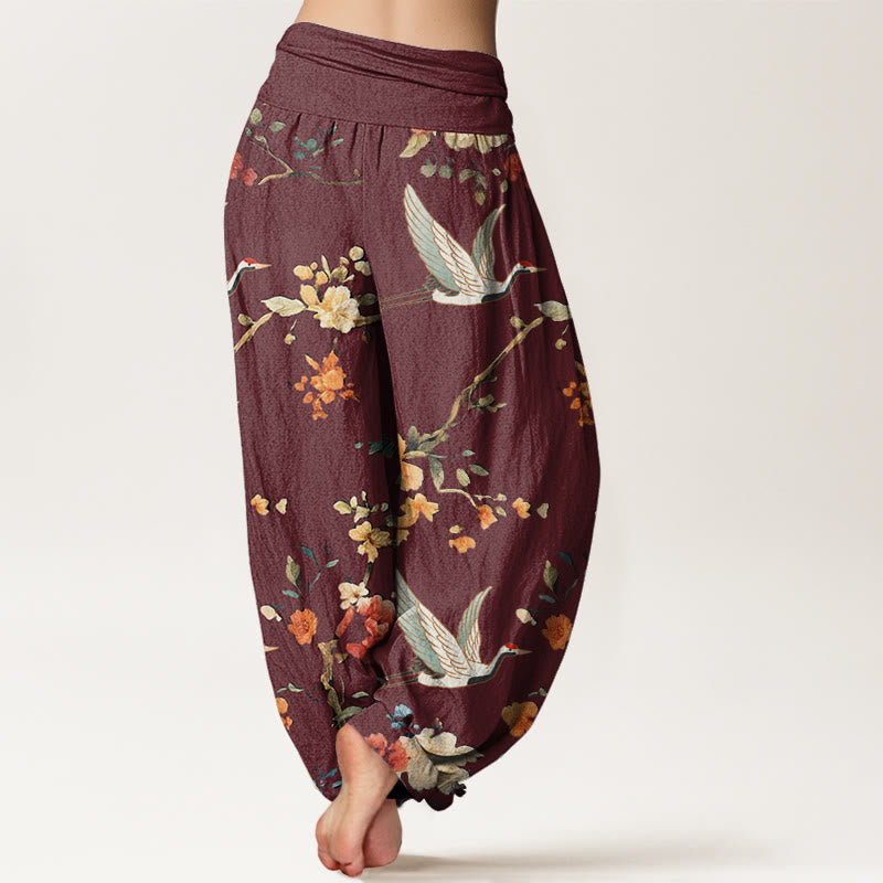 Buddha Stonesカジュアル 鶴 花 枝柄 レディース 伸縮性ウエスト ハーレムパンツ - image 7