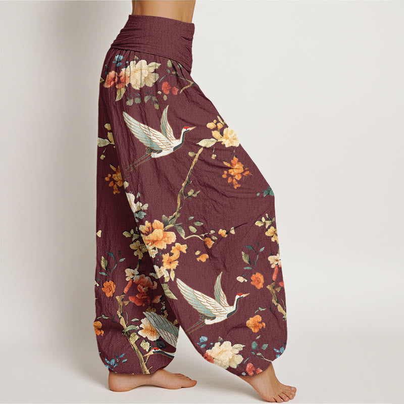 Buddha Stonesカジュアル 鶴 花 枝柄 レディース 伸縮性ウエスト ハーレムパンツ - image 6