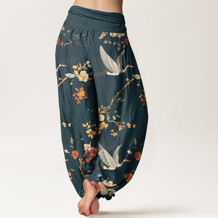 Buddha Stonesカジュアル 鶴 花 枝柄 レディース 伸縮性ウエスト ハーレムパンツ - image 10