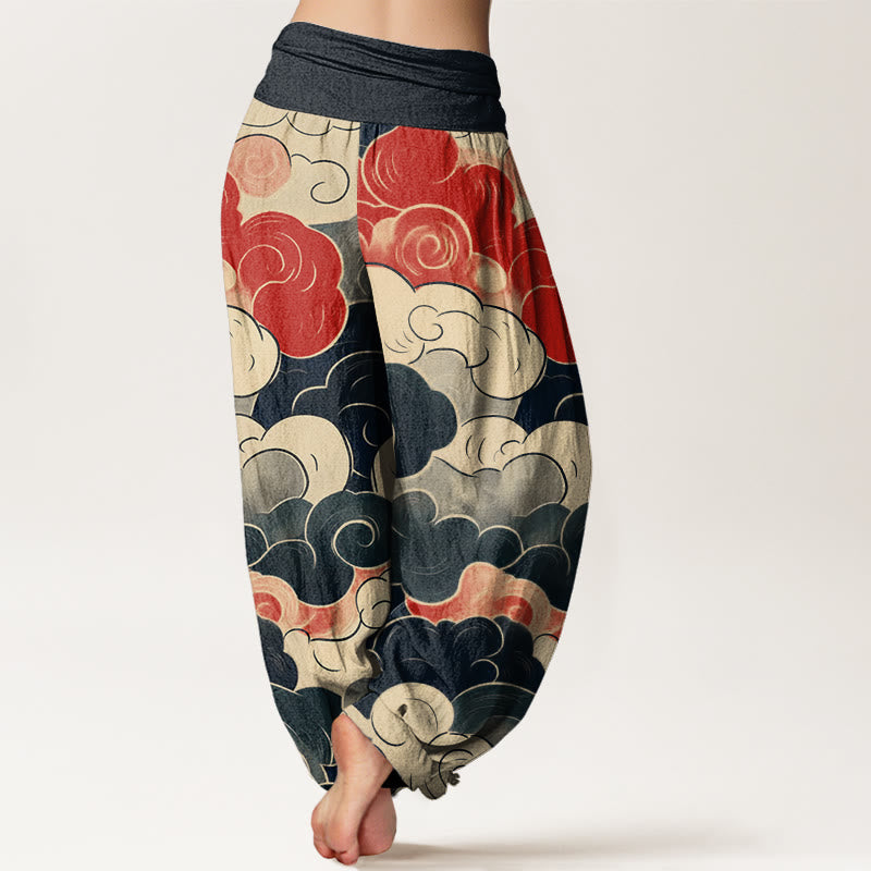 Buddha Stonesカジュアル吉祥雲柄レディース伸縮性ウエストハーレムパンツ - image 3