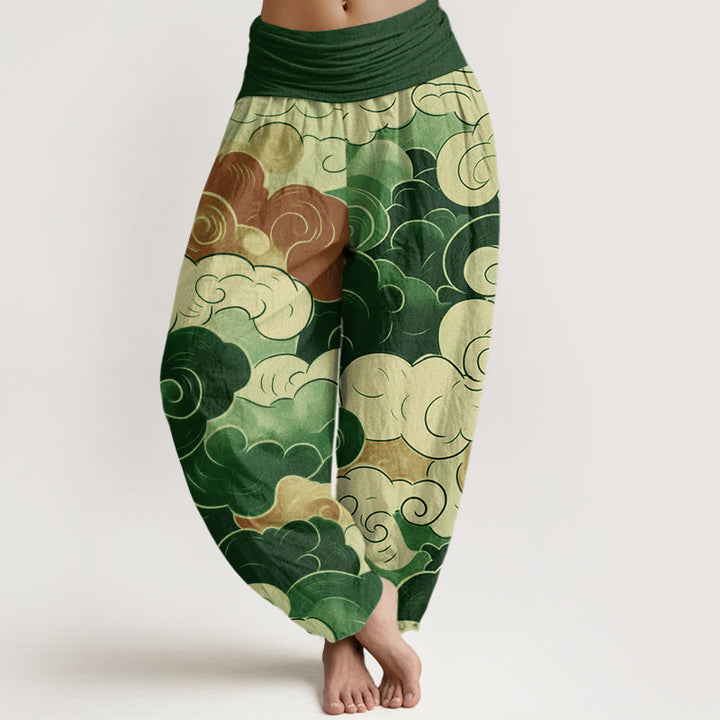 Buddha Stonesカジュアル吉祥雲柄レディース伸縮性ウエストハーレムパンツ - 緑 - US22、 UK/AU26、 EU54 (6XL) - image 8