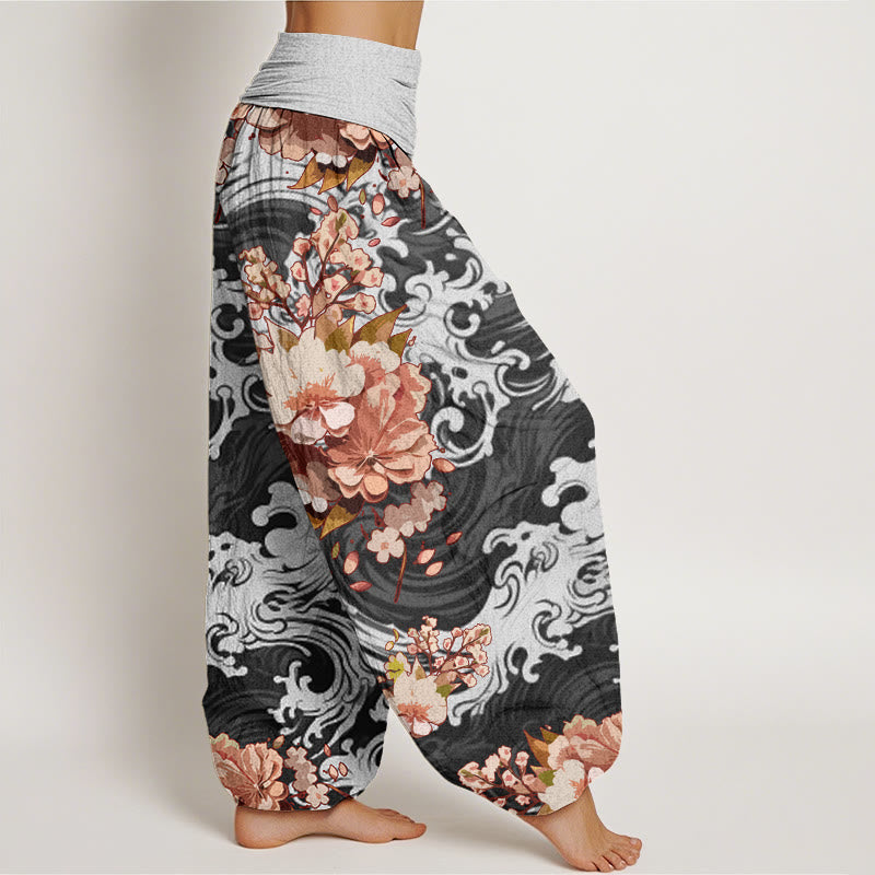 Buddha Stonesカジュアル ウェーブ＆フローラル柄 レディース 伸縮性ウエスト ハーレムパンツ - image 2
