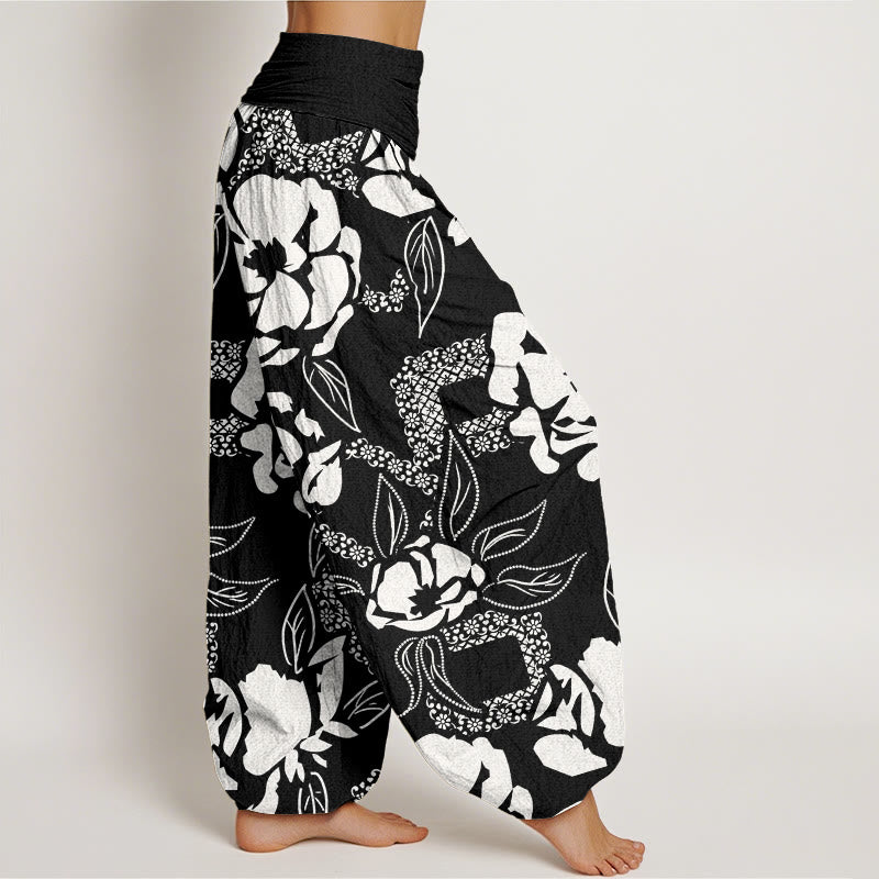 Buddha Stonesカジュアル シンプル 花柄 葉柄 レディース 伸縮性ウエスト ハーレムパンツ - image 2