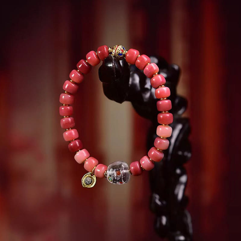 Buddha Stonesチベットラクダ骨赤瑪瑙幸運ブレスレット
