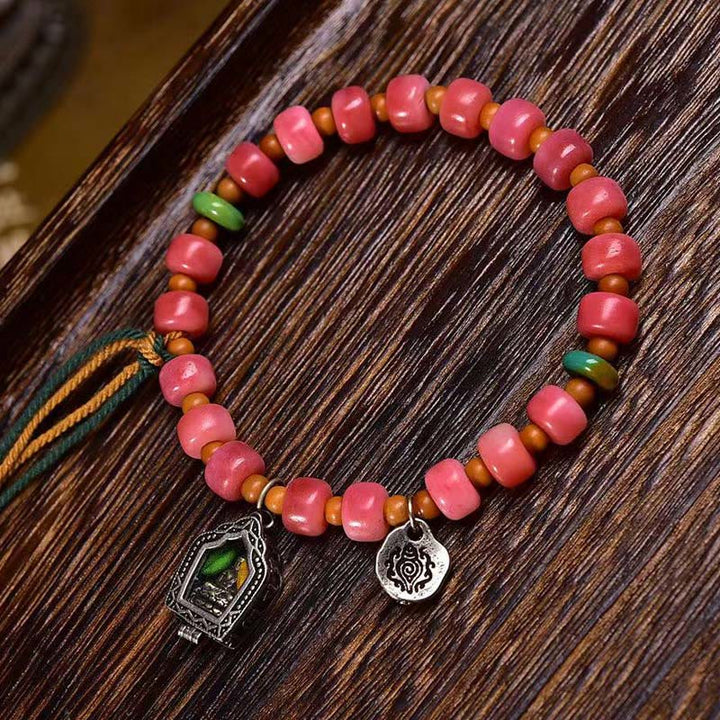 Buddha Stonesチベットラクダ骨赤瑪瑙幸運ブレスレット