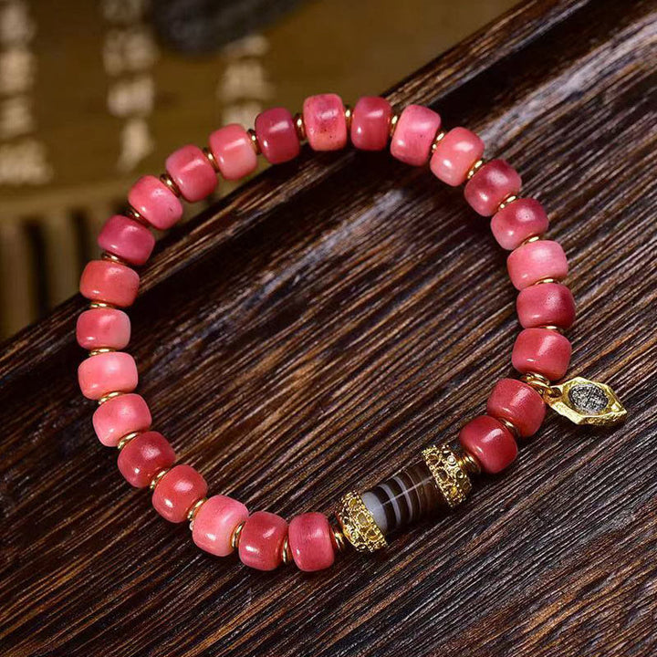 Buddha Stonesチベットラクダ骨赤瑪瑙幸運ブレスレット