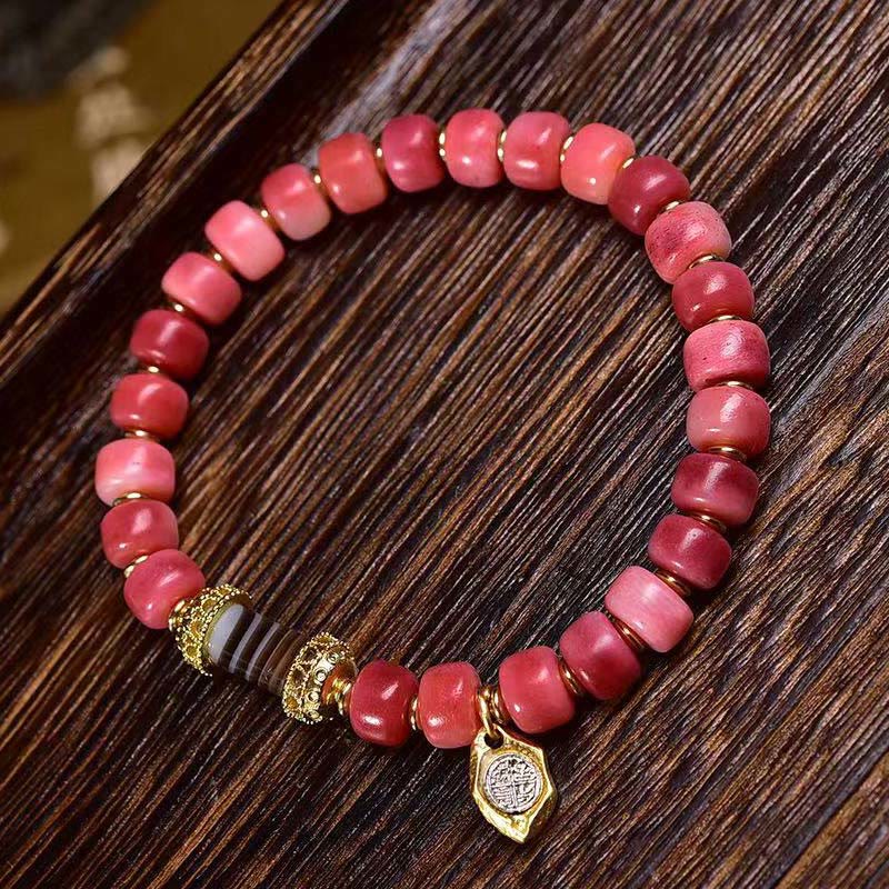 Buddha Stonesチベットラクダ骨赤瑪瑙幸運ブレスレット