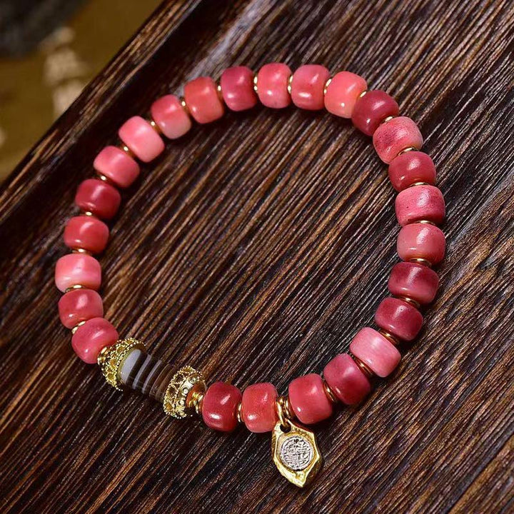 Buddha Stonesチベットラクダ骨赤瑪瑙幸運ブレスレット