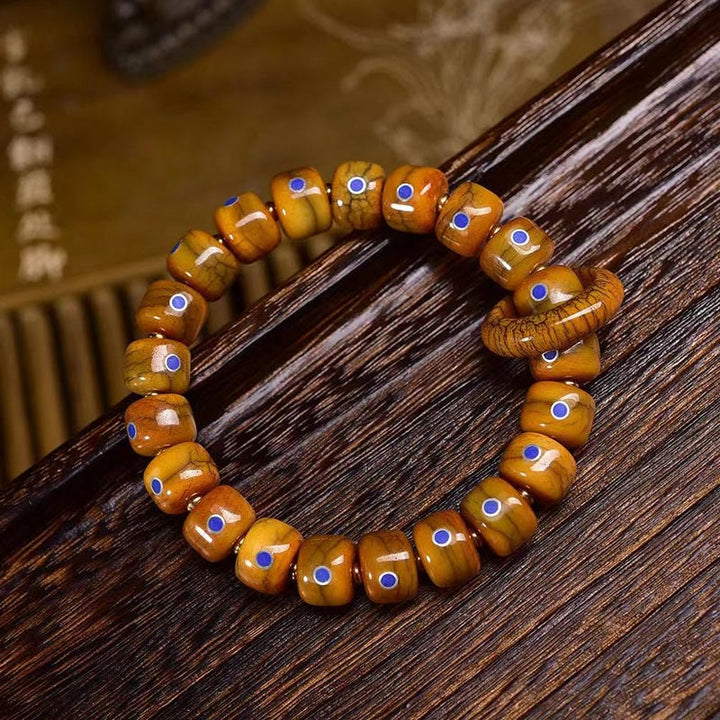 Buddha Stonesヴィンテージ チベット骨ビーズ ラズライト バランス編みロープブレスレット