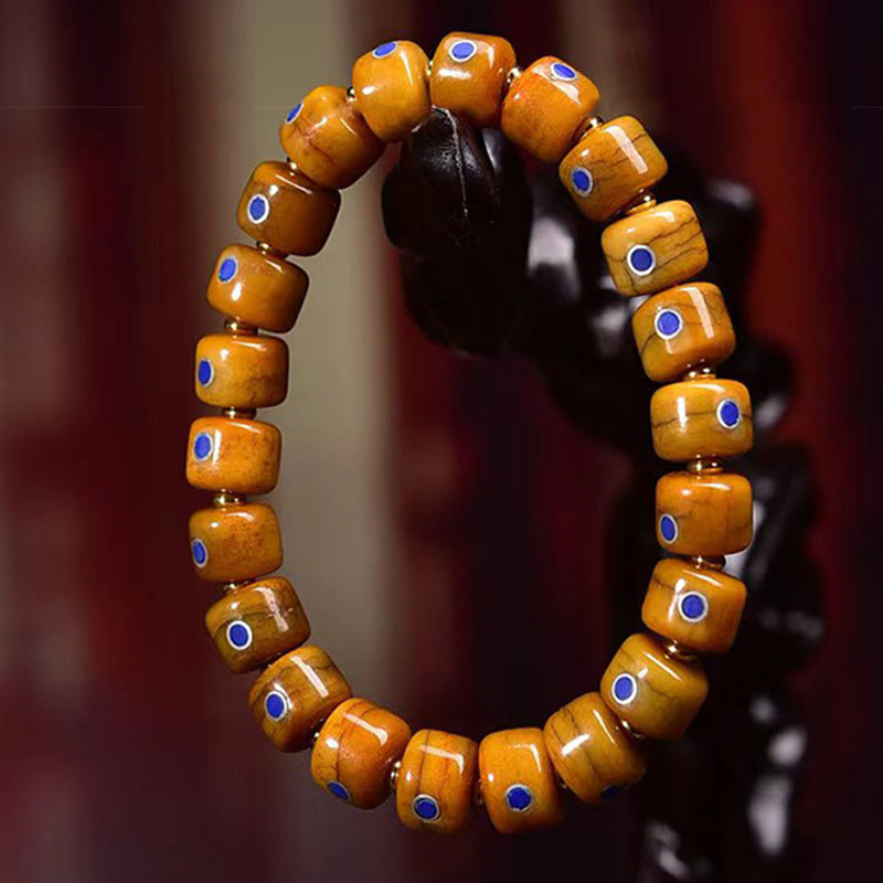 Buddha Stonesヴィンテージ チベット骨ビーズ 編みロープ ポジティブバランスブレスレット