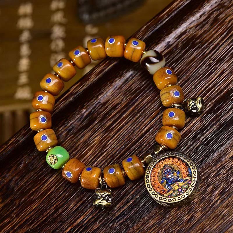 Buddha Stonesヴィンテージ チベット骨ビーズ 編みロープ ポジティブバランスブレスレット