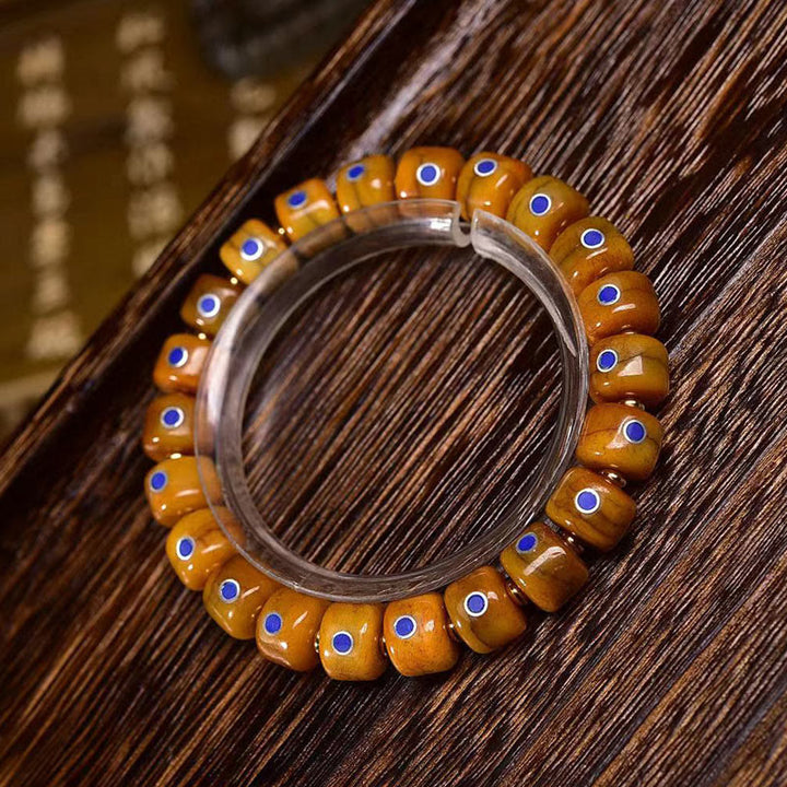 Buddha Stonesヴィンテージ チベット骨ビーズ 編みロープ ポジティブバランスブレスレット
