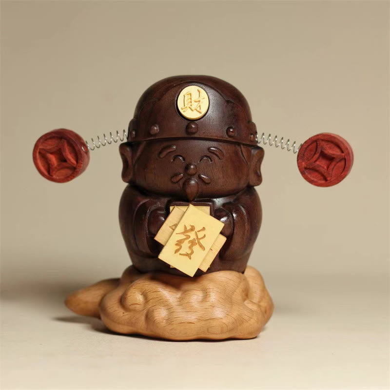 Buddha Stones神 富の神 黒クルミ ブナ 像 フーキャラクター 銅貨 家の装飾 - image 4