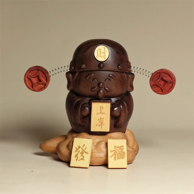 Buddha Stones神 富の神 黒クルミ ブナ 像 フーキャラクター 銅貨 家の装飾 - 3.54×2.95×2.36インチ（9×7.5×6cm） - image 0