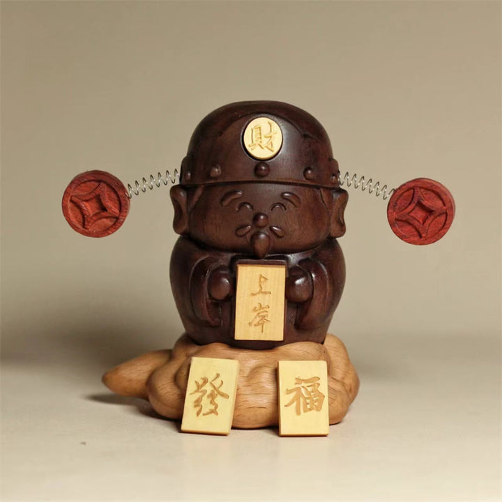 Buddha Stones神 富の神 黒クルミ ブナ 像 フーキャラクター 銅貨 家の装飾 - 3.54×2.95×2.36インチ（9×7.5×6cm） - image 0