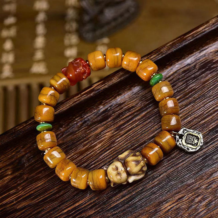 Buddha Stonesヴィンテージ チベット骨ビーズ Dzi ビーズ かわいいキツネ バランスブレスレット