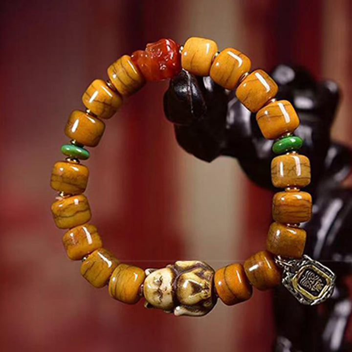 Buddha Stonesヴィンテージ チベット骨ビーズ Dzi ビーズ かわいいキツネ バランスブレスレット