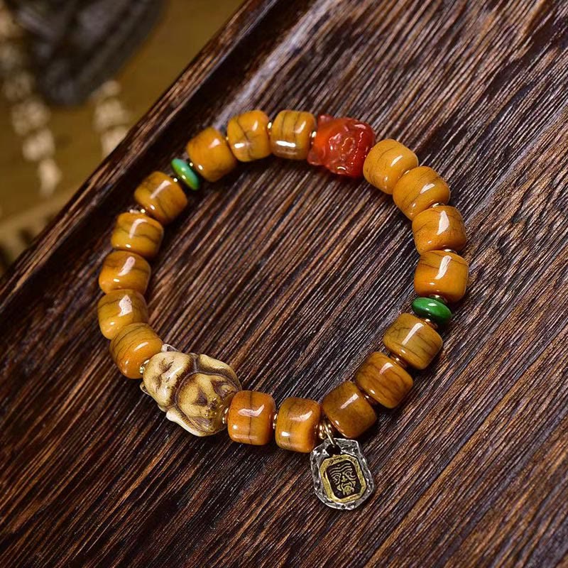 Buddha Stonesヴィンテージ チベット骨ビーズ Dzi ビーズ かわいいキツネ バランスブレスレット